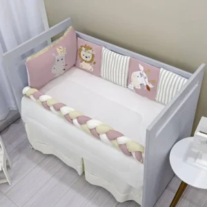 Kit Berço Trança Selva Baby Rosa Velho 11 Pç+saia De Berço 1 Balu Baby