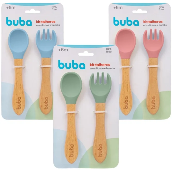 Kit Talheres Silicone E Bambu - Buba