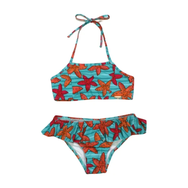 Biquíni Infantil Estrelas do Mar c/ Proteção UV 50+ Rosa/Verde Everly - Image 2