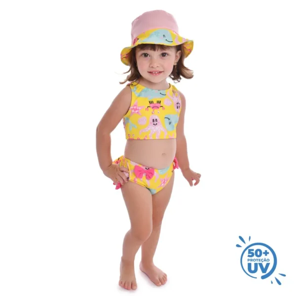 Kit Biquíni 02 Peças Fundo do Mar Bebê + Proteção UV 50+ Amarelo Everly