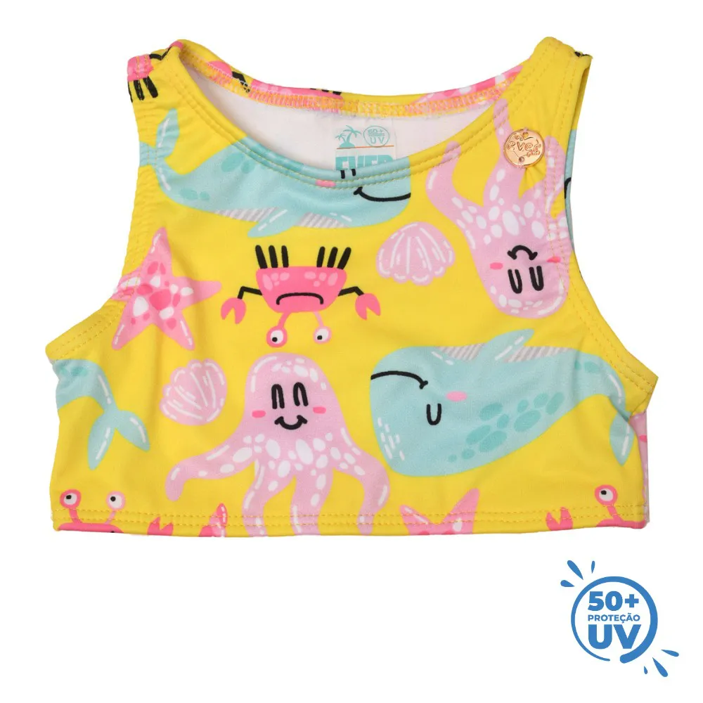 Kit Biquíni 02 Peças Fundo do Mar Bebê + Proteção UV 50+ Amarelo Everly - Image 4