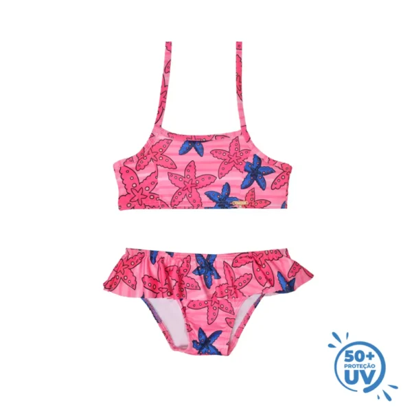 Biquíni Infantil Estrelas do Mar c/ Proteção UV 50+ Rosa/Verde Everly - Image 3