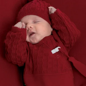 Saída de Maternidade Bebê Unissex em Tricô Vermelho Fofinho